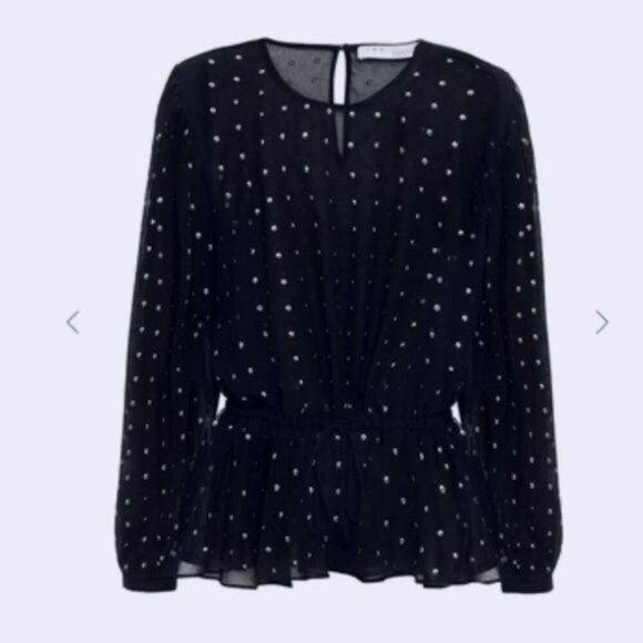 IRO Gathered studded georgette blouse black and silver size4